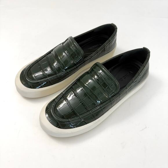 Vince Ghita Croc-Embossed Slip-On Loafer Sneakers Leather Green/White | 8M - Picture 3 of 14